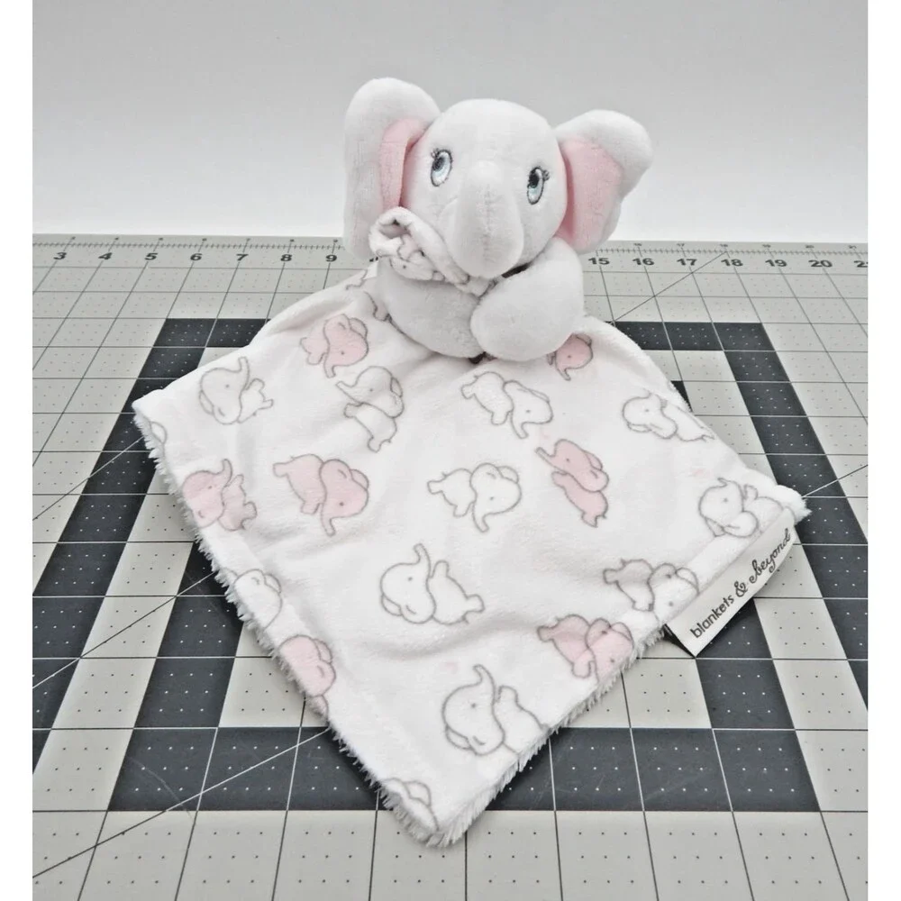 Blankets & Beyond White Pink Elephant Security Baby Blanket Plush Lovey Toy